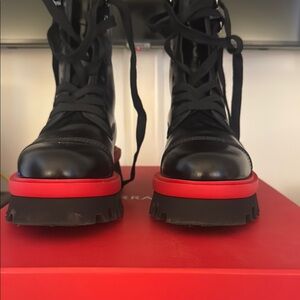 Black and Red Lace-Up Boots